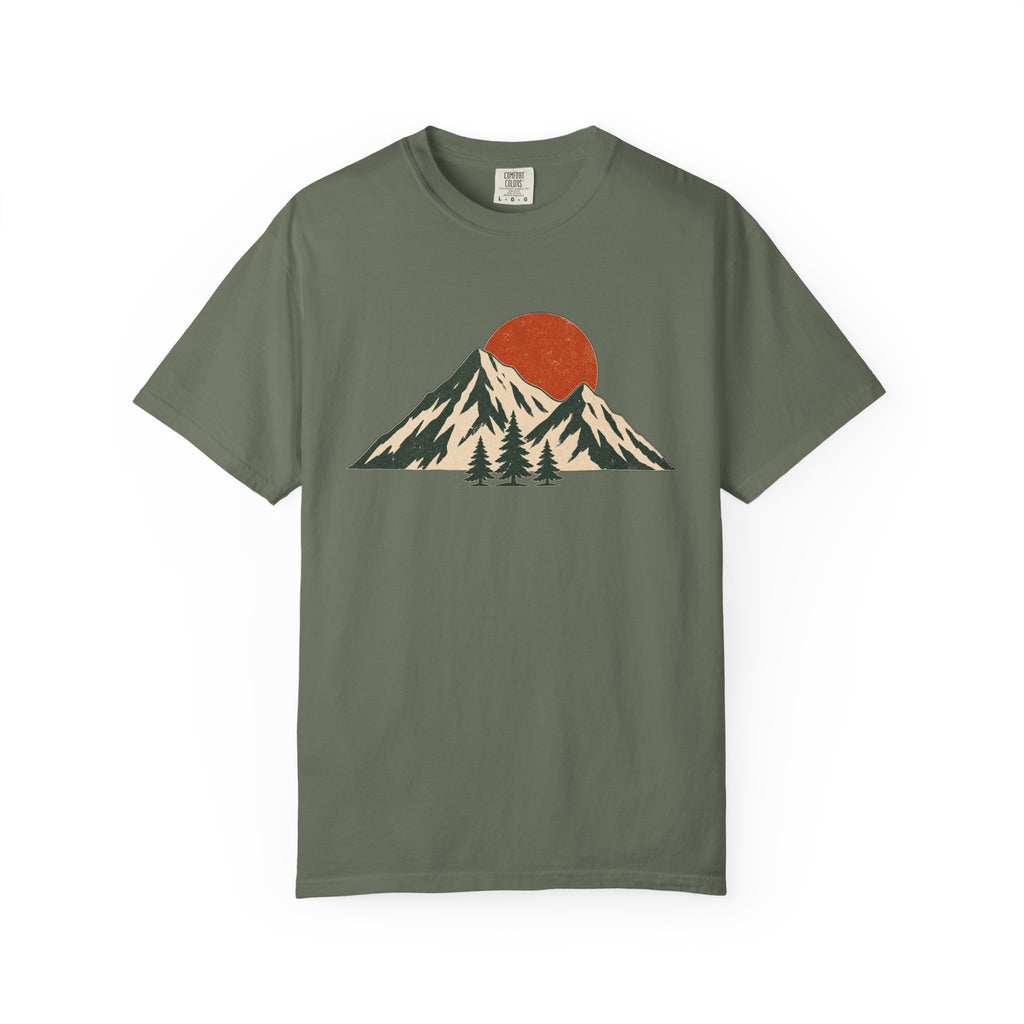 Sunset Mountain T-Shirt — Vintage Mountain & Trees Graphic Tee