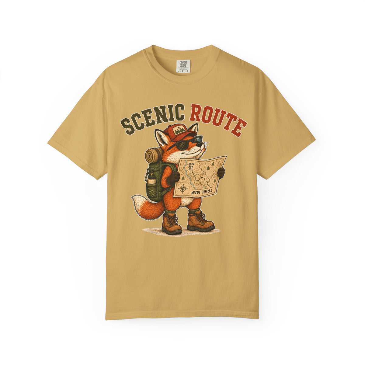 T-Shirt — Scenic Route Fox Hiker Map Graphic Tee