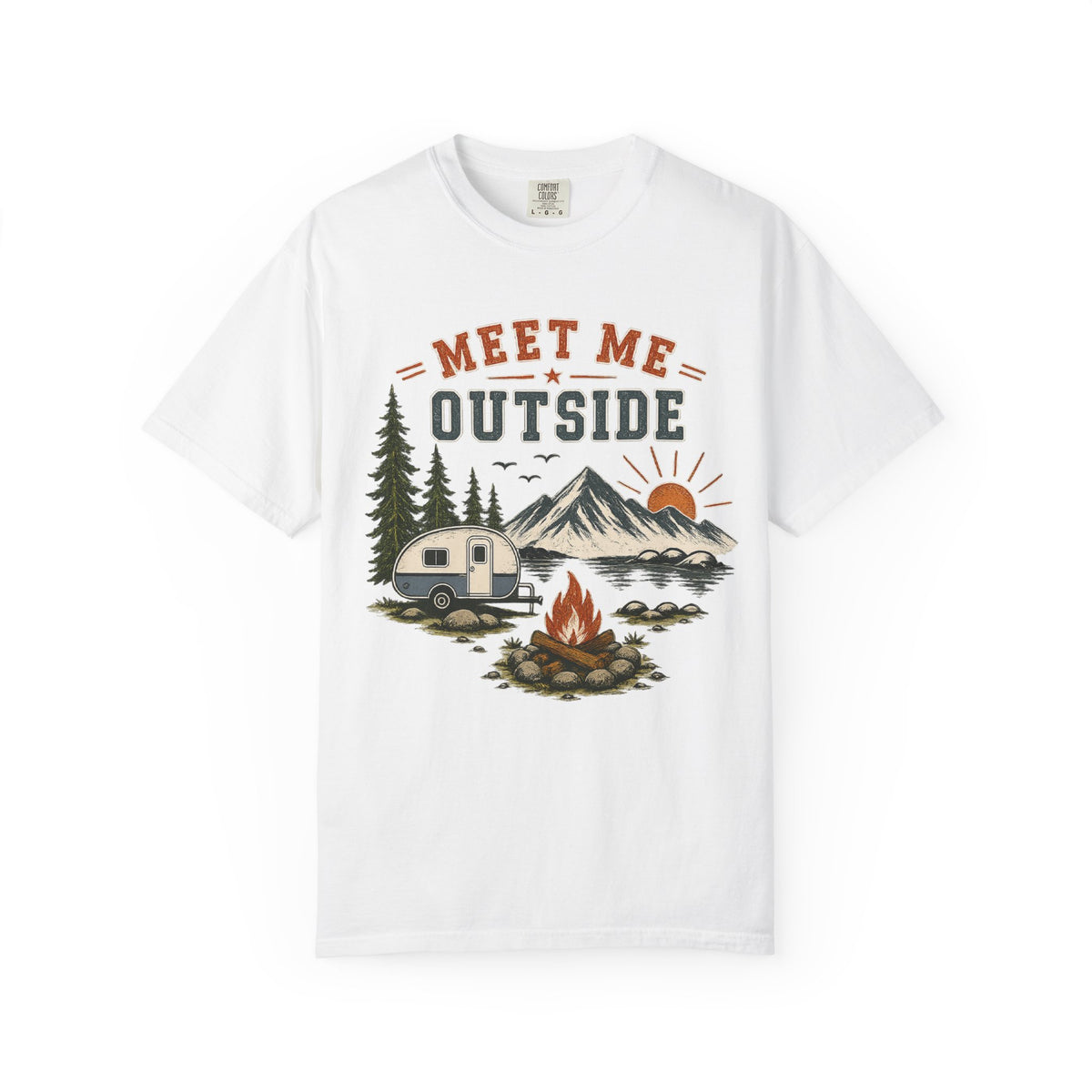 Meet Me Outside Camping T-Shirt — RV Camper, Mountains & Campfire Outdoor Tee