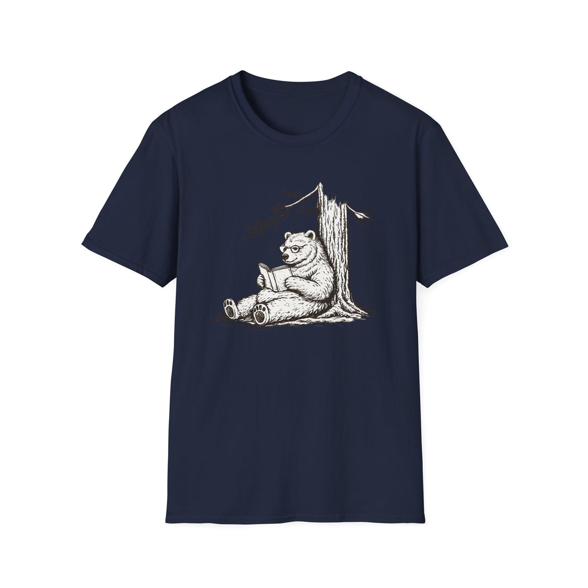 Bear Reading T-Shirt — Vintage Sketch Bear Under Tree Graphic Tee