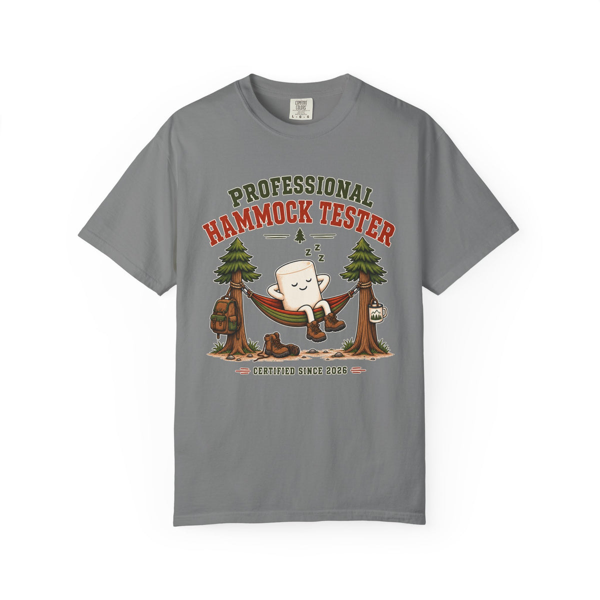 Professional Hammock Tester T-Shirt — Funny Camping Marshmallow Graphic