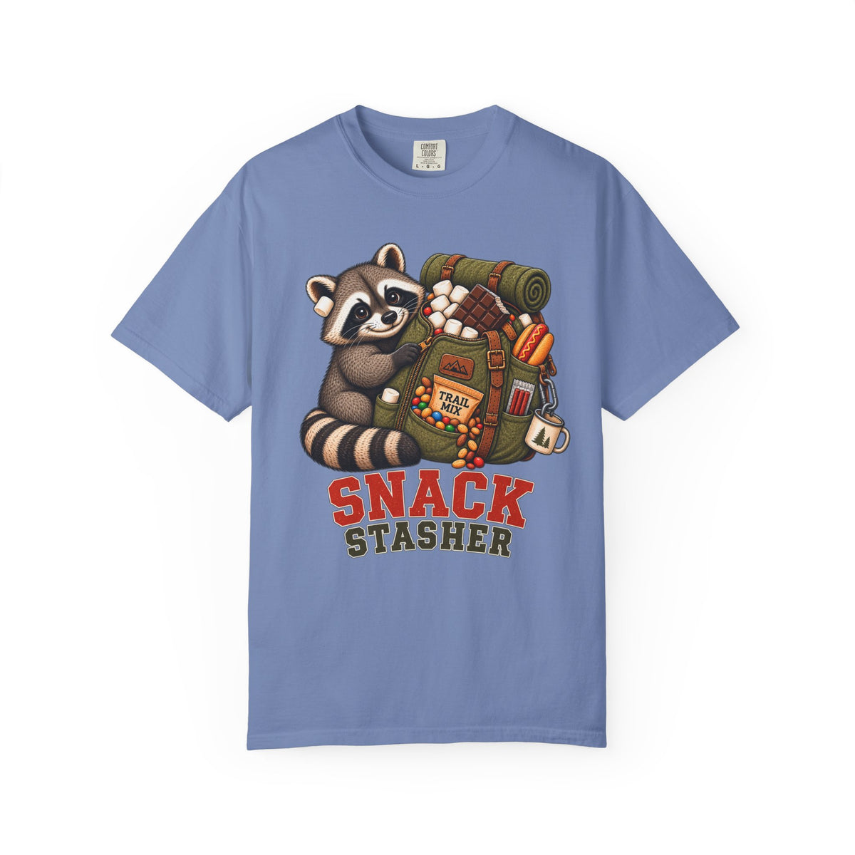 Snack Stasher T-Shirt — Cute Raccoon Backpacking Graphic Tee