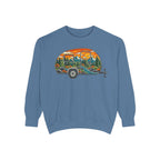 Camper Trailer Crewneck Sweatshirt — Vintage Sunset Mountain RV Camping Design