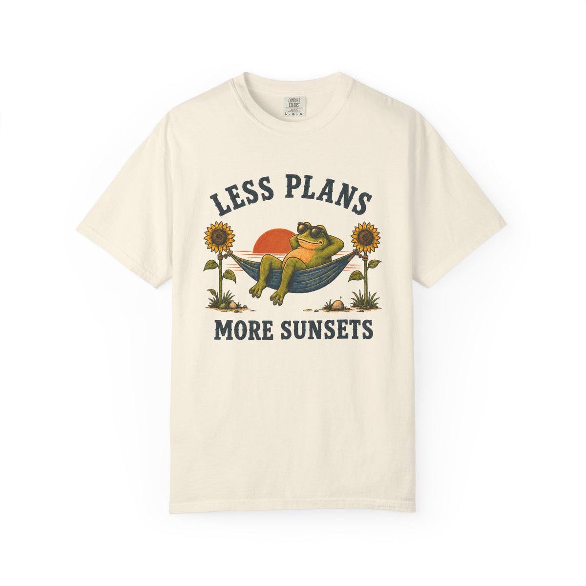 Less Plans More Sunsets T-Shirt — Relaxed Camping Graphic Tee