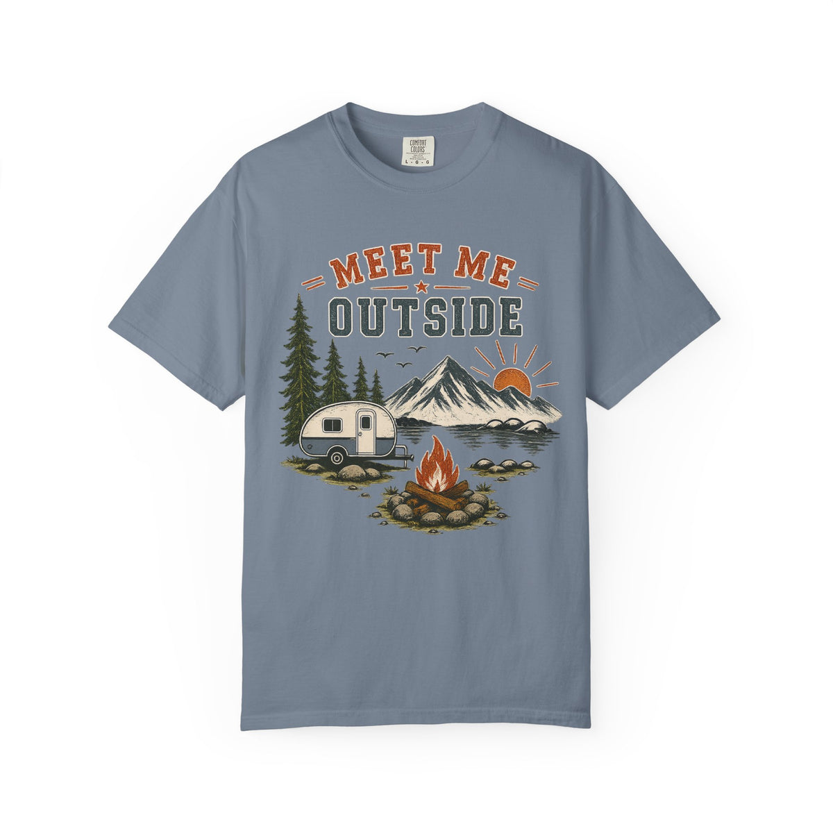 Meet Me Outside Camping T-Shirt — RV Camper, Mountains & Campfire Outdoor Tee