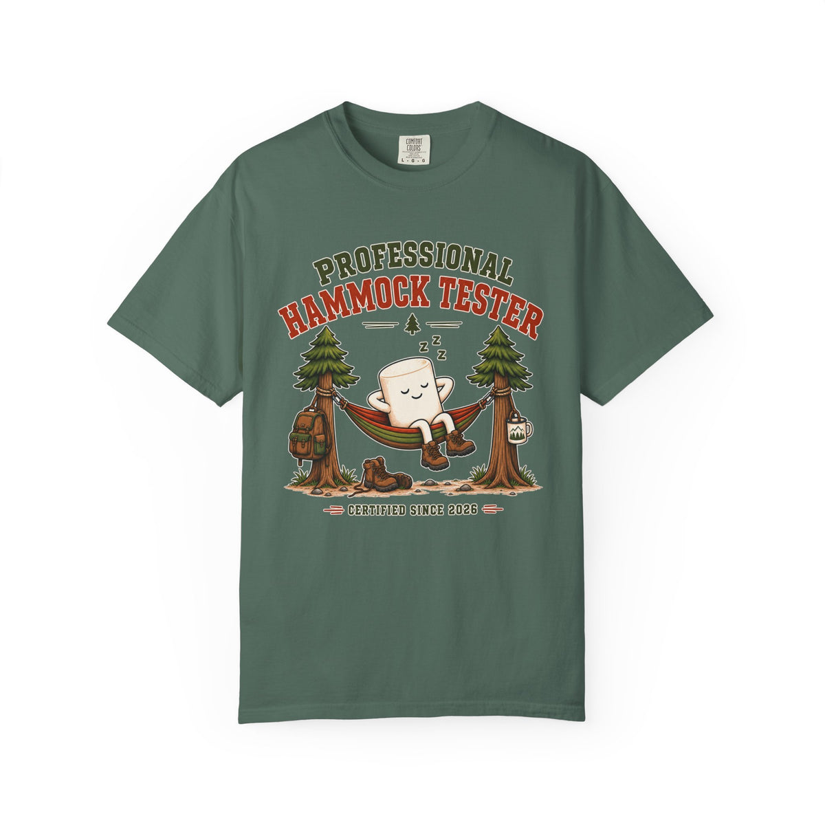 Professional Hammock Tester T-Shirt — Funny Camping Marshmallow Graphic