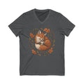 Sleeping Fox V-Neck Tee — Cozy Autumn Fox Illustration Shirt