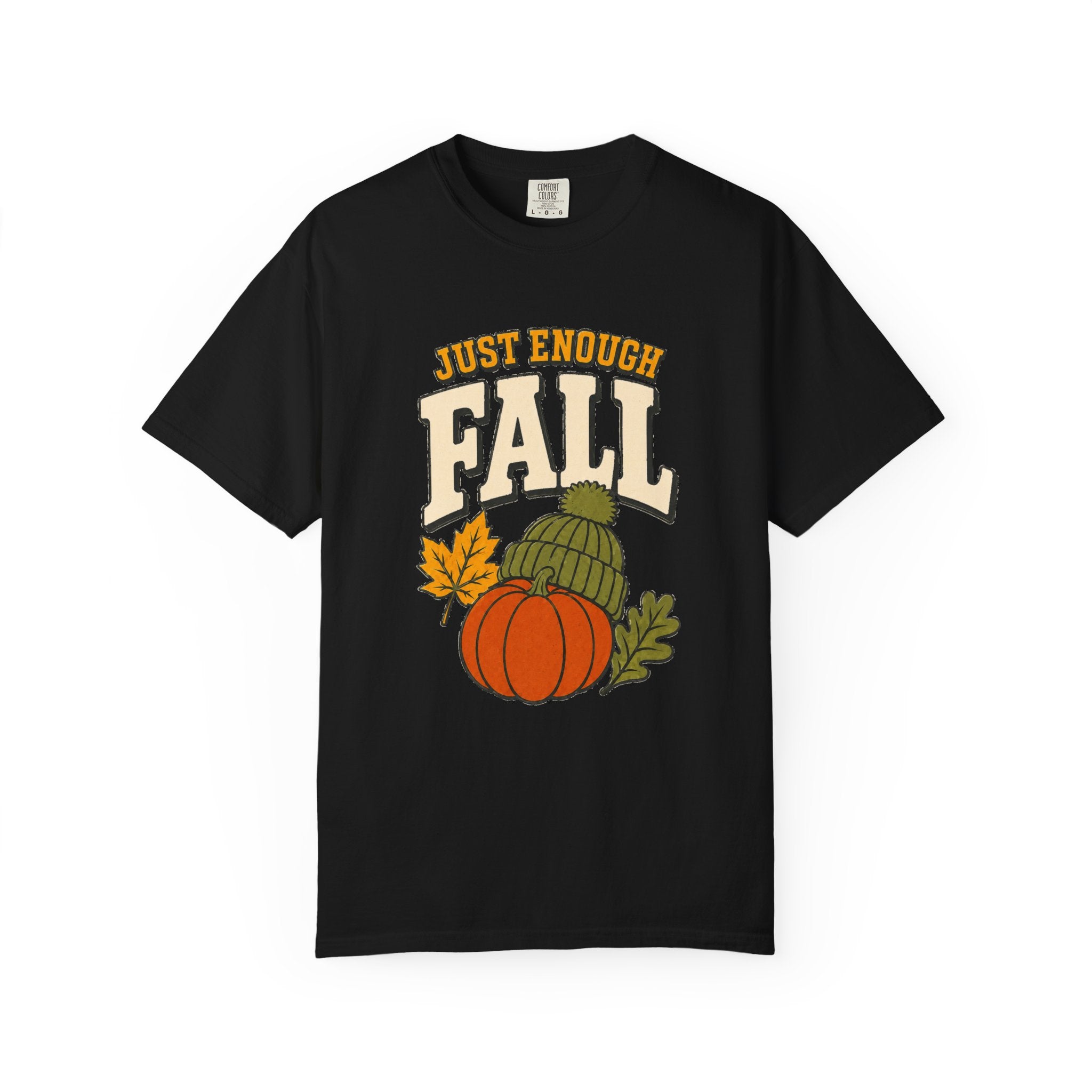 Just Enough Fall T-Shirt — Pumpkin & Knit Hat Autumn Tee