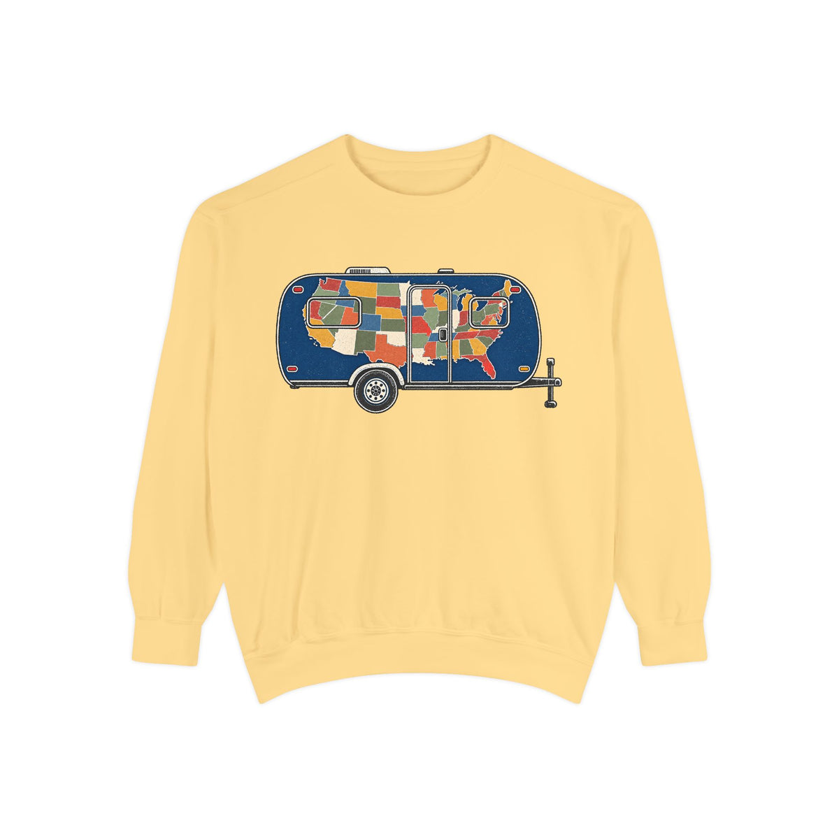 Vintage Camper Sweatshirt — USA Map Trailer Graphic