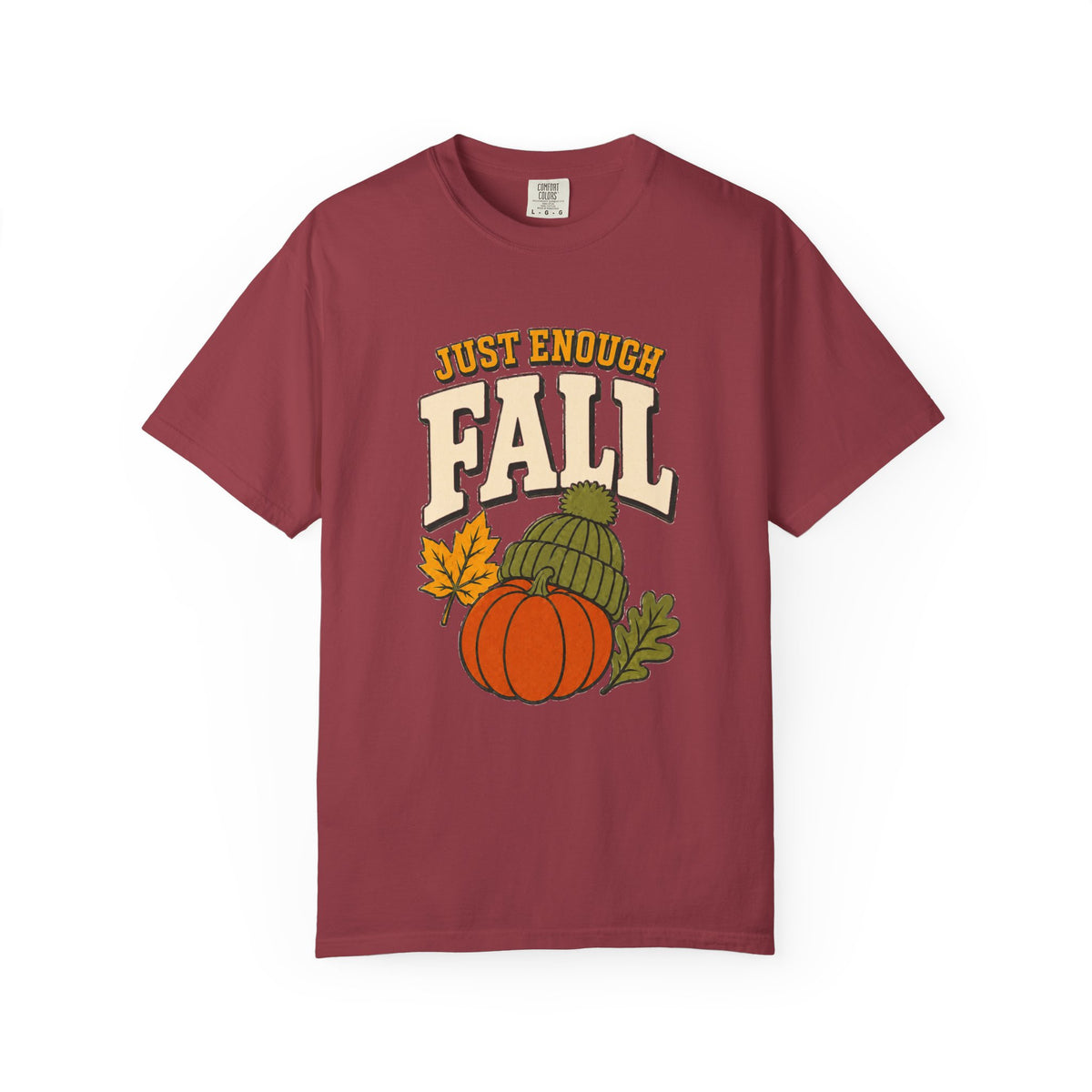 Just Enough Fall T-Shirt — Pumpkin & Knit Hat Autumn Tee