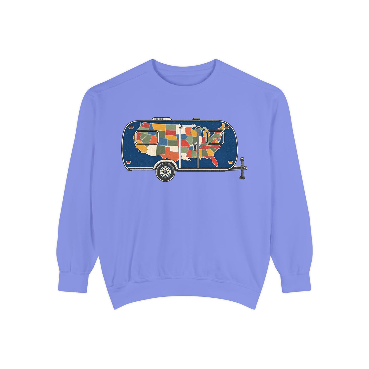 Vintage Camper Sweatshirt — USA Map Trailer Graphic