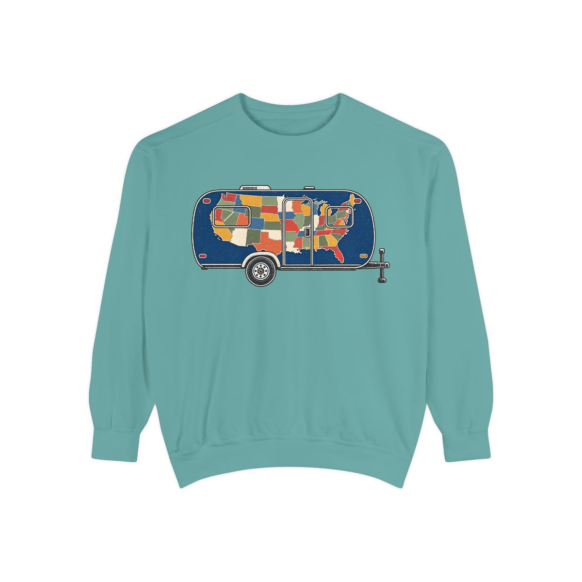 Vintage Camper Sweatshirt — USA Map Trailer Graphic