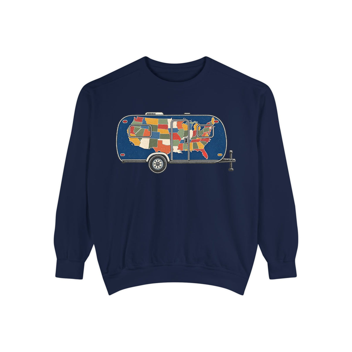 Vintage Camper Sweatshirt — USA Map Trailer Graphic