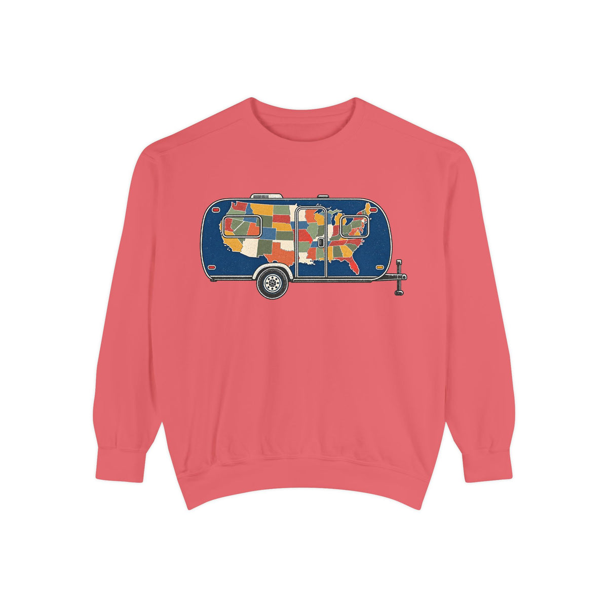 Vintage Camper Sweatshirt — USA Map Trailer Graphic