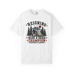 Hide & Seek Champion Camping T-Shirt — Outdoor Tent, Mountains & Trees Design